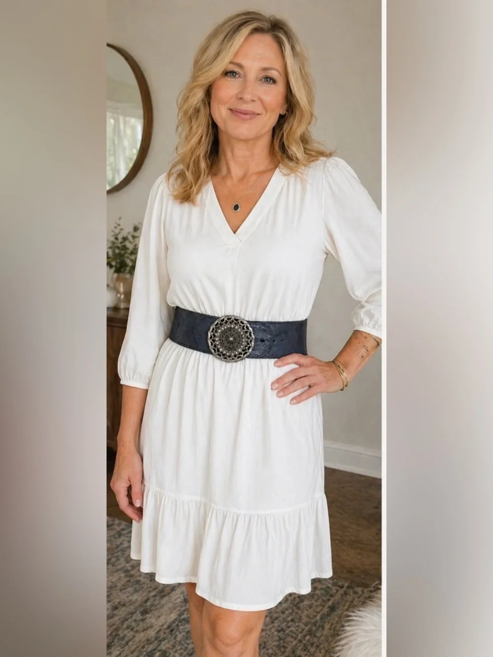 Chicos Navy Leather Belt - Picture 1 of 6